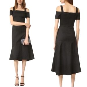 A.L.C. Daniel Black Linen Blend Open Shoulder Midi Dress Size 8
